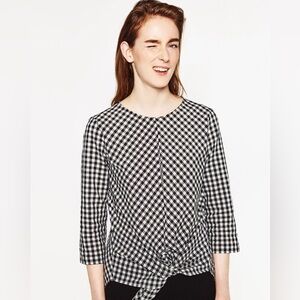 Zara Monochrome Checkered Blouse Size Large‎